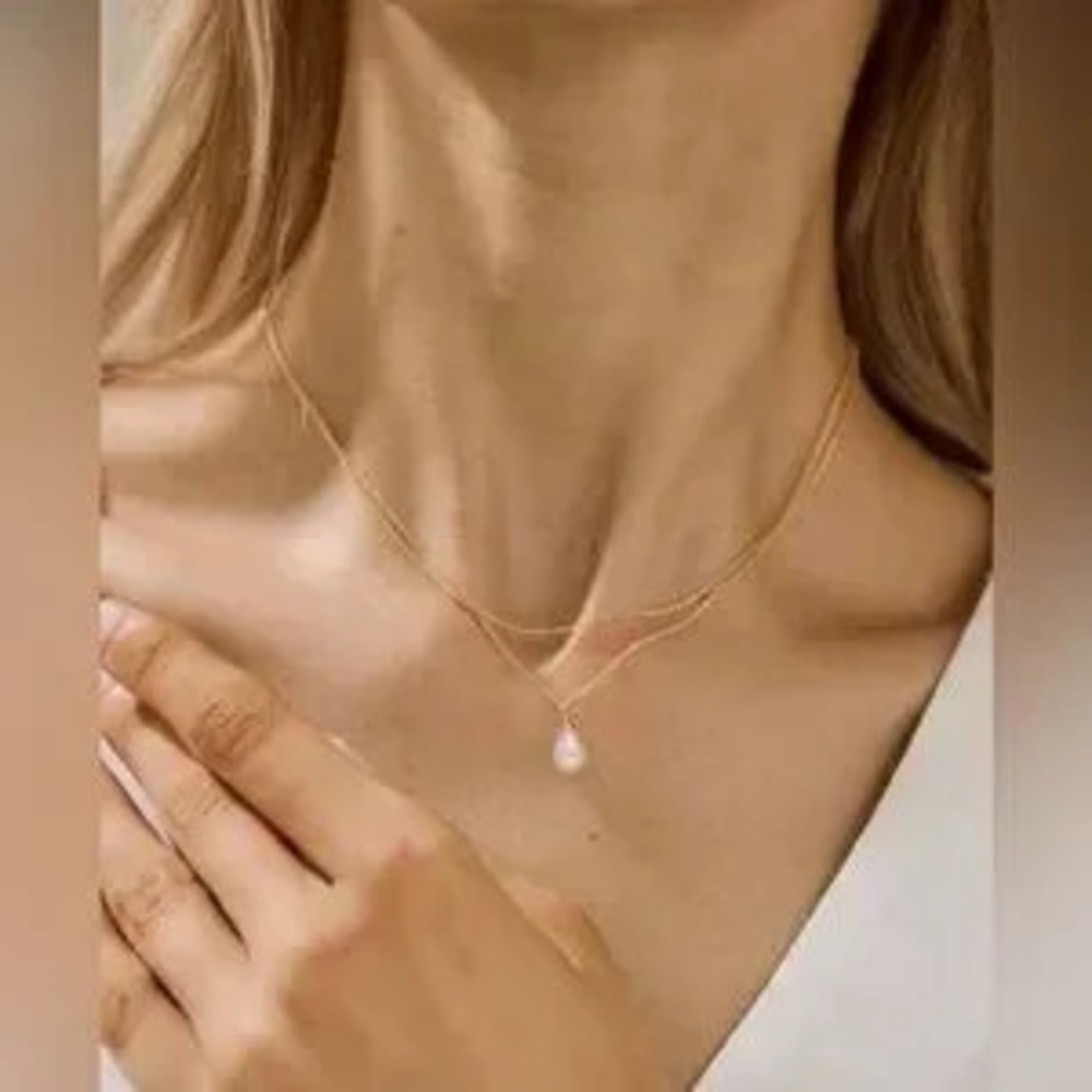 Gold Plated Stainless Steel Faux Pearl Layered Necklace Gift Dainty Minimalist - Picture 4 of 4